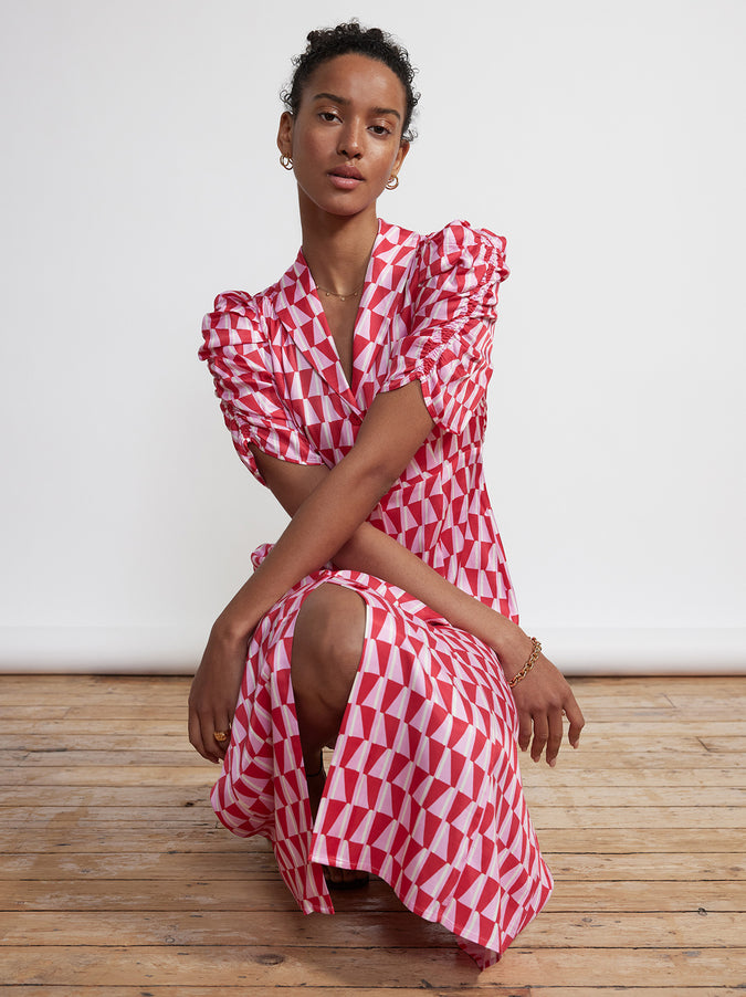 Maguire Pink Tile Print Midi Dress by KITRI Studio