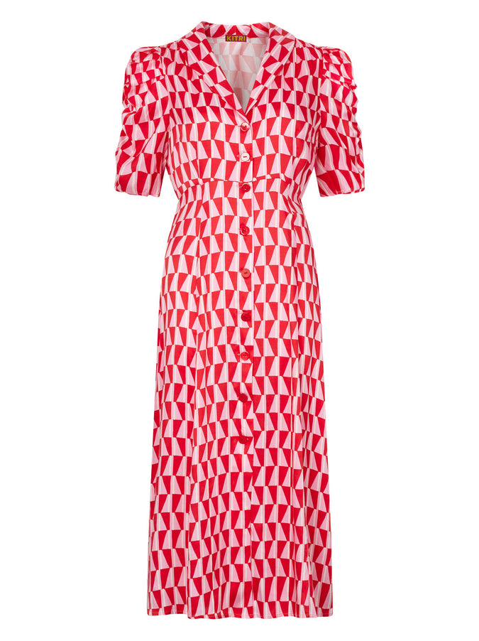 Maguire Pink Tile Print Midi Dress by KITRI Studio