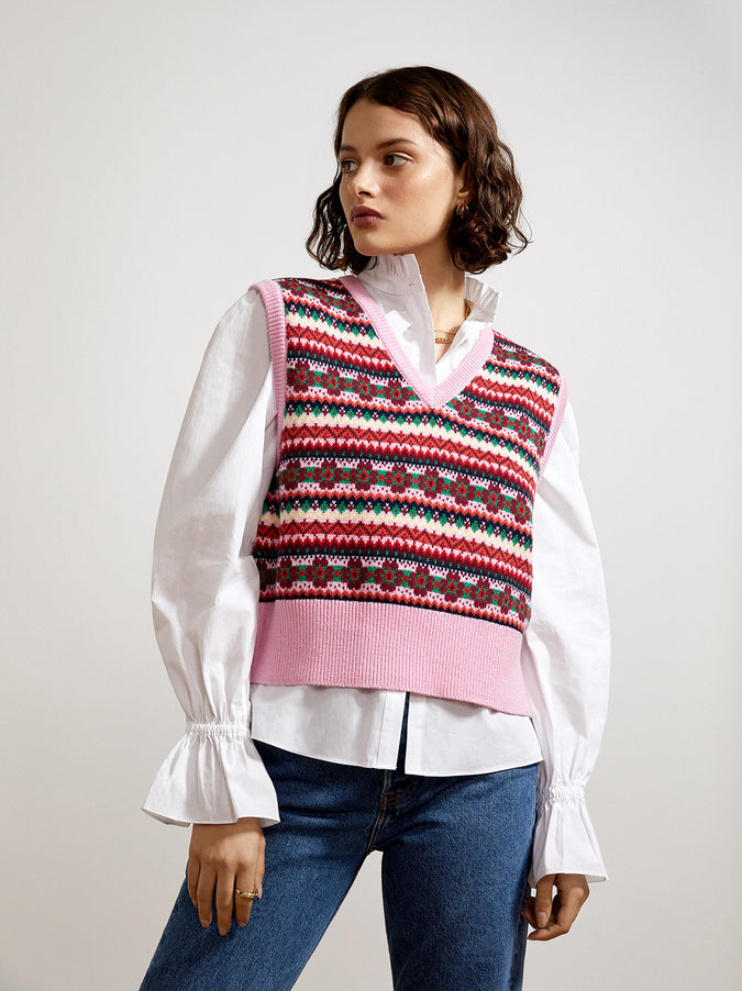 Makenzie Fairisle V-Neck Vest by KITRI Studio