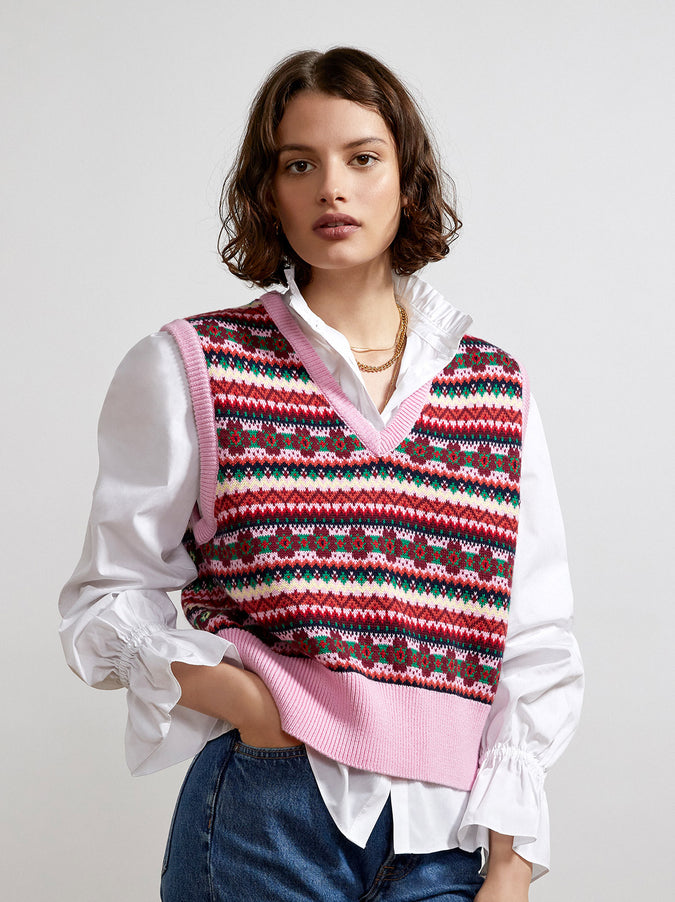 Makenzie Fairisle V-Neck Vest by KITRI Studio