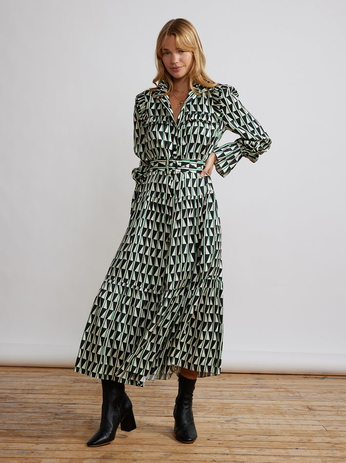 Mandy Green Tile Print Maxi Dress by KITRI Studio