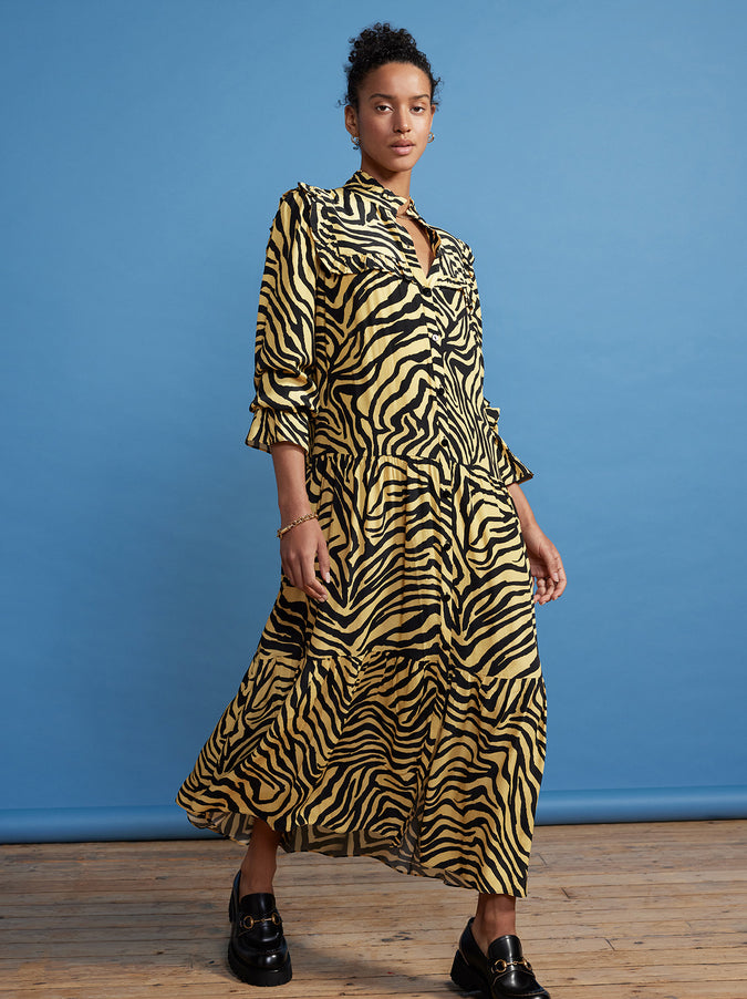 Mandy Yellow Zebra Print Maxi Dress by KITRI Studio