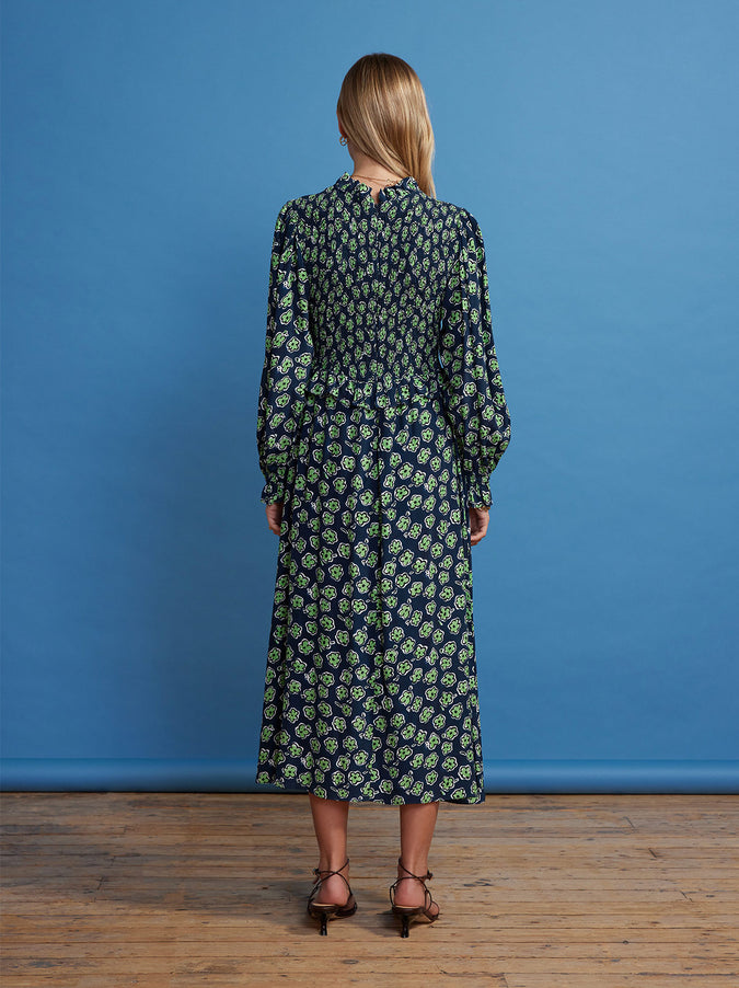 Marcia Blue Painted Floral Shirred Dress by KITRI Studio
