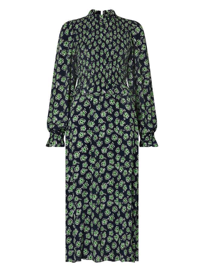 Marcia Blue Painted Floral Shirred Dress by KITRI Studio