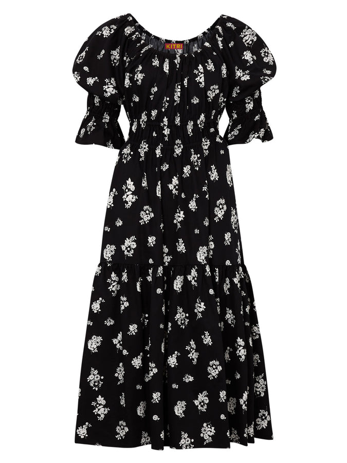 Margot Black Mono Floral Midi Dress