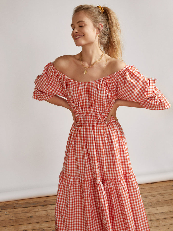 Margot Orange Gingham Midi Dress by KITRI Studio