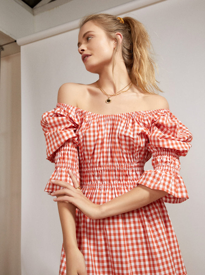 Margot Orange Gingham Midi Dress by KITRI Studio