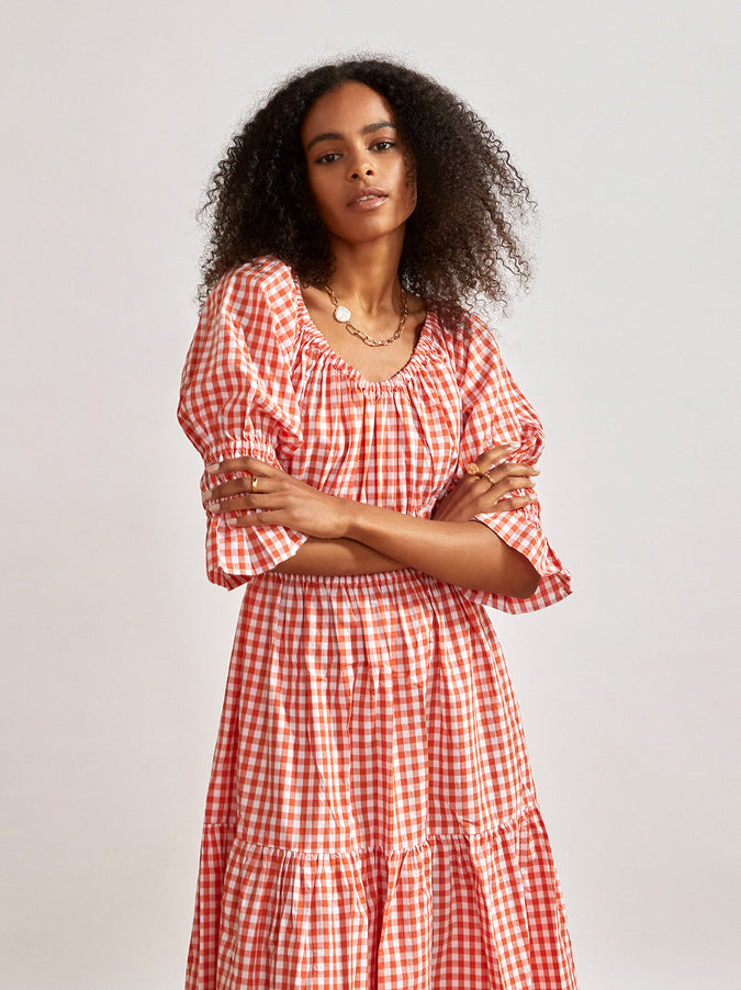 Margot Orange Gingham Midi Dress by KITRI Studio