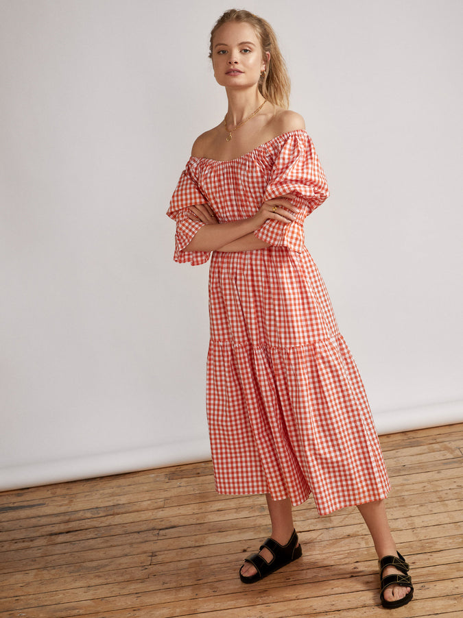 Margot Orange Gingham Midi Dress by KITRI Studio
