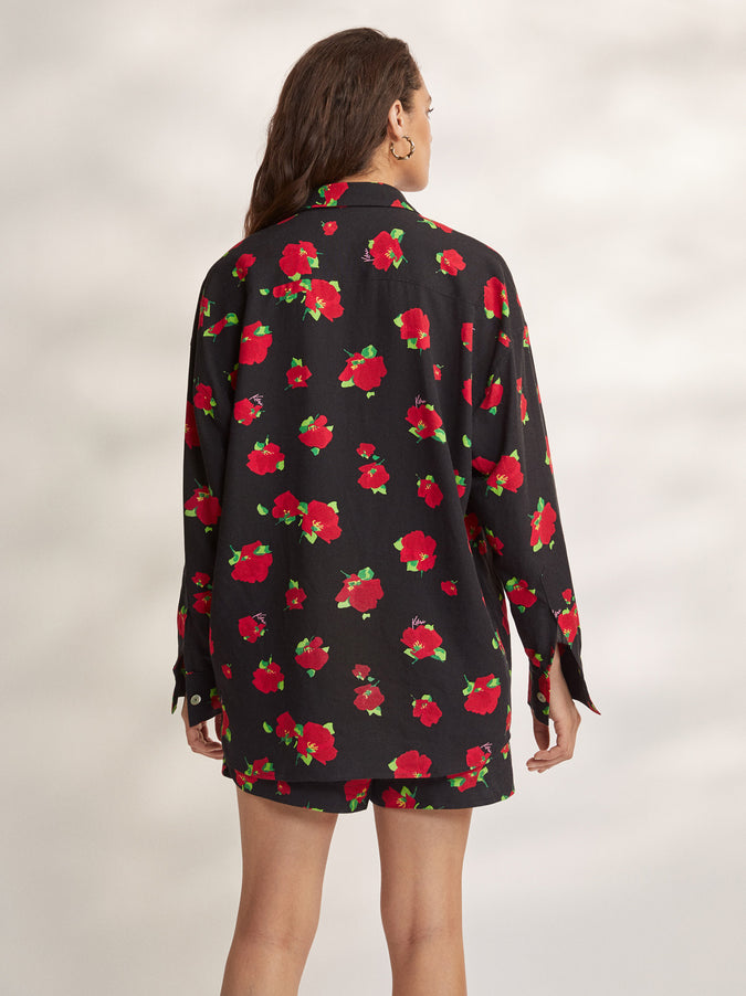 Mariana Black Floral Boyfriend Shirt by KITRI Studio
