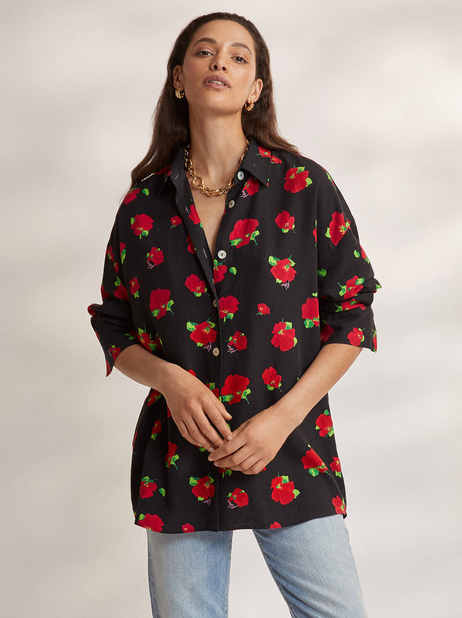 Mariana Black Floral Boyfriend Shirt by KITRI Studio