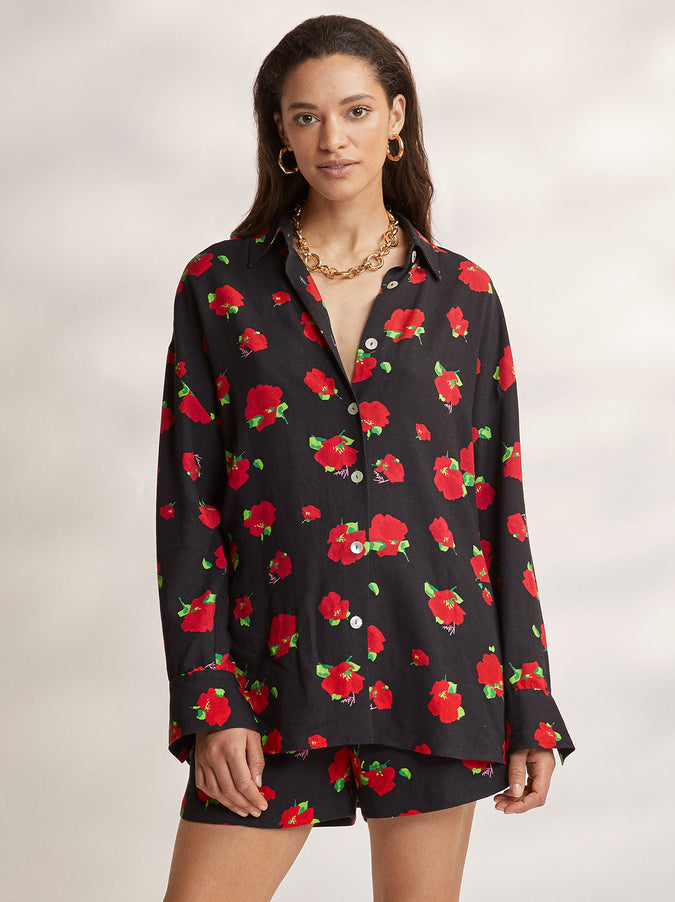 Mariana Black Floral Boyfriend Shirt by KITRI Studio