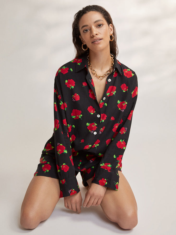 Mariana Black Floral Boyfriend Shirt by KITRI Studio