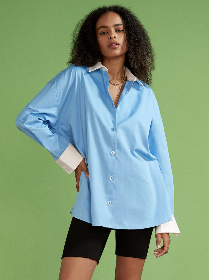 Mariana Blue Boyfriend Shirt by KITRI Studio