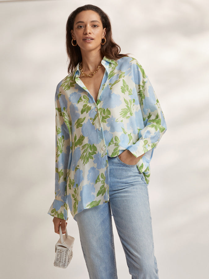 Mariana Blue Floral Boyfriend Shirt by KITRI Studio