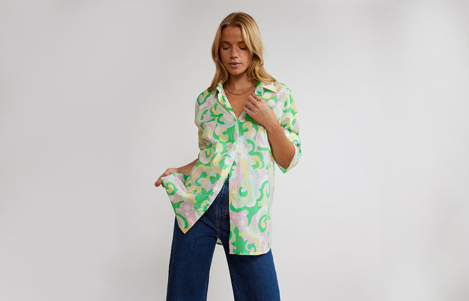 Mariana Multi Floral Swirl Boyfriend Shirt