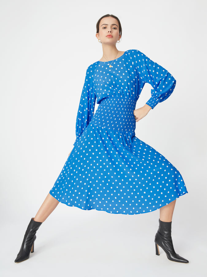 Marianella Blue Polka Dot Smocked Dress