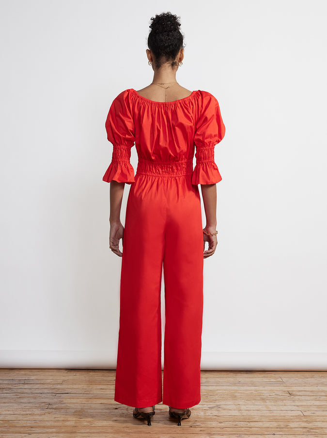 Maya Red Cotton Jumpsuit by KITRI Studio