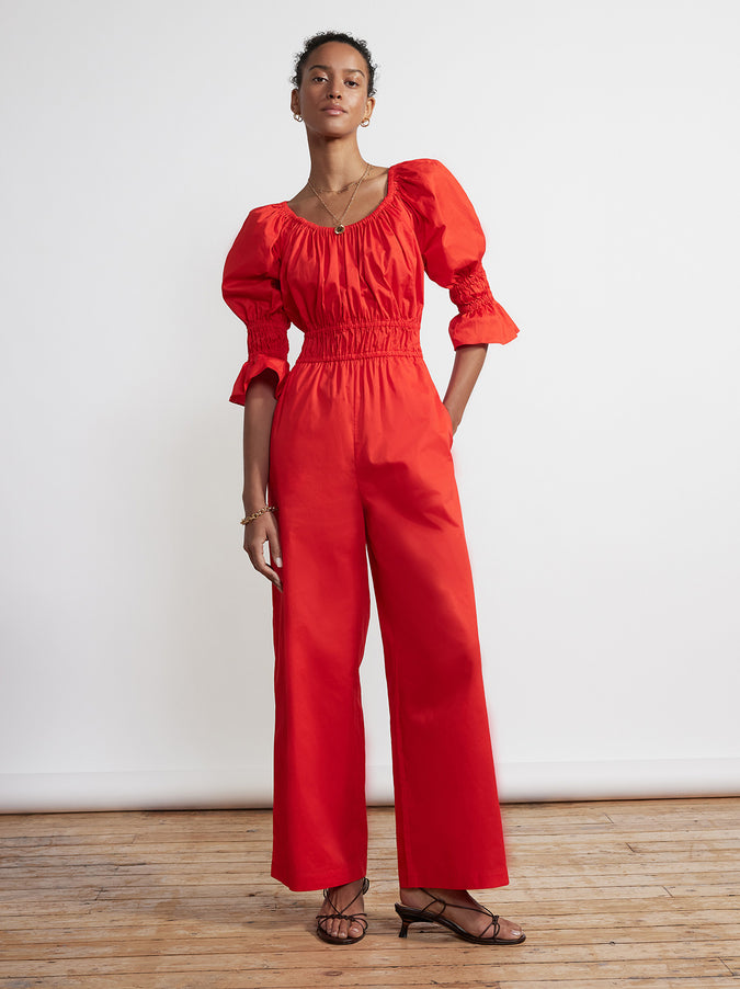 Maya Red Cotton Jumpsuit by KITRI Studio