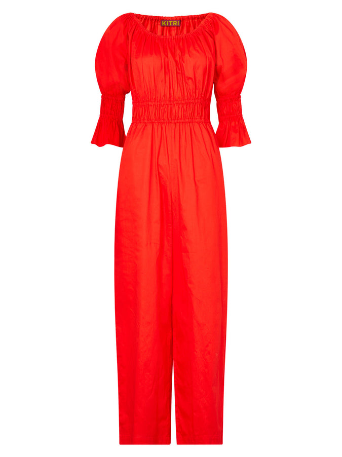Maya Red Cotton Jumpsuit by KITRI Studio