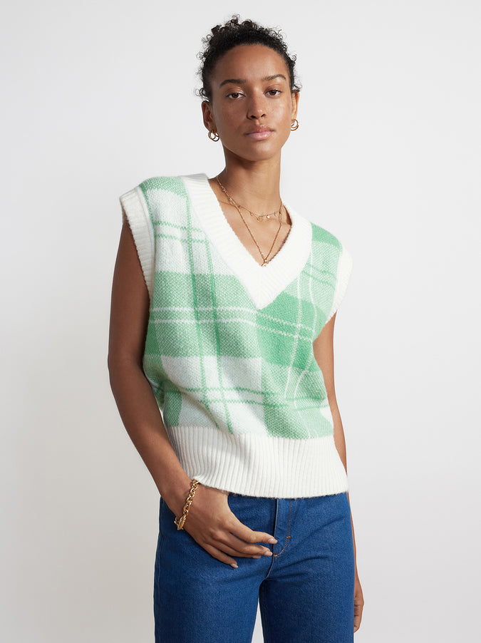 Meadow Green Check Knit Vest by KITRI Studio