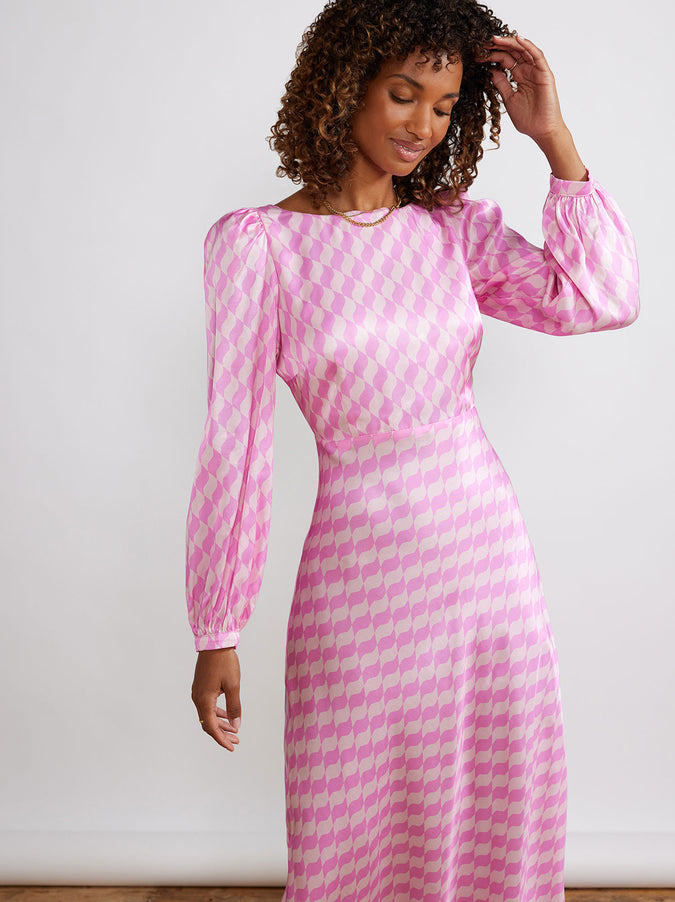 Megan Pink Wavy Tile Dress by KITRI Studio