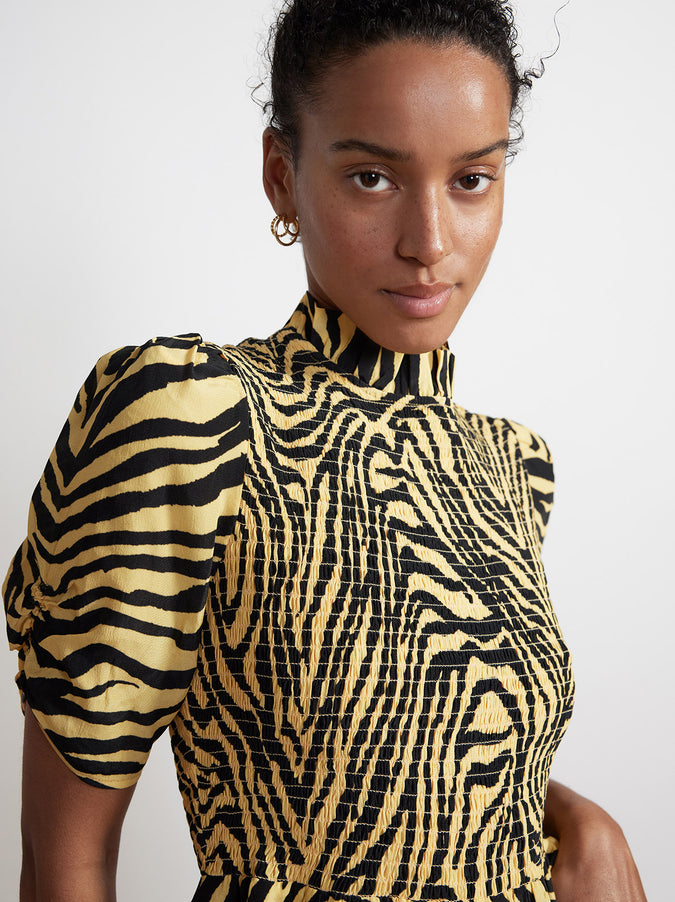 Melody Yellow Zebra Print Shirred Top by KITRI Studio