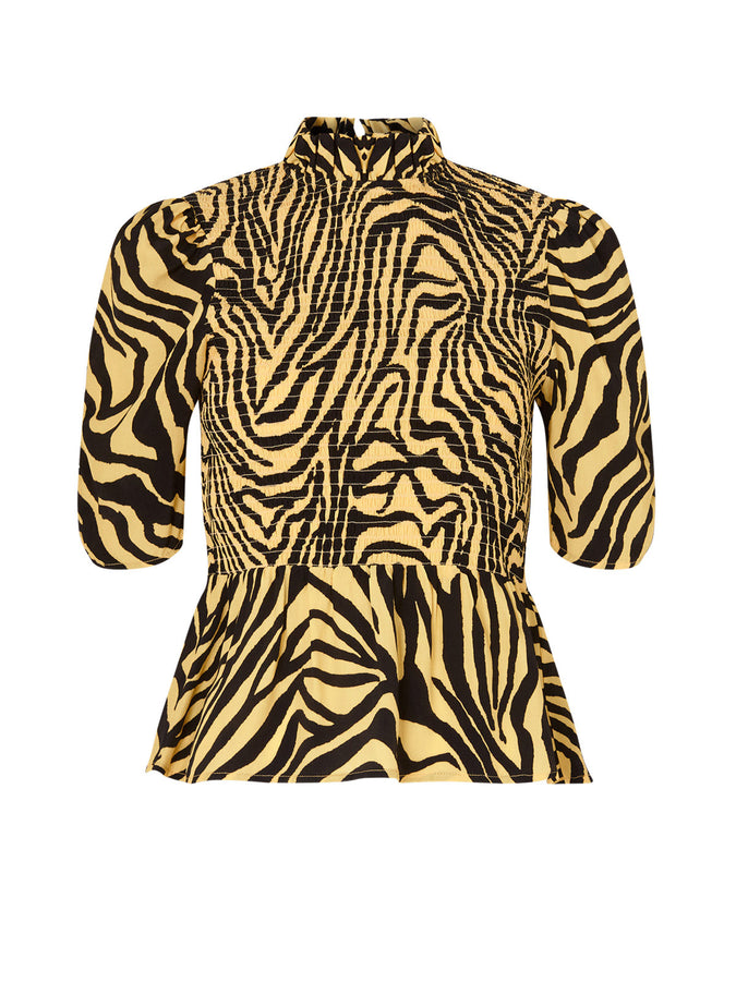 Melody Yellow Zebra Print Shirred Top by KITRI Studio