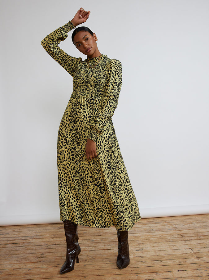 Molly Cheetah Print Shirred Dress by KITRI Studio