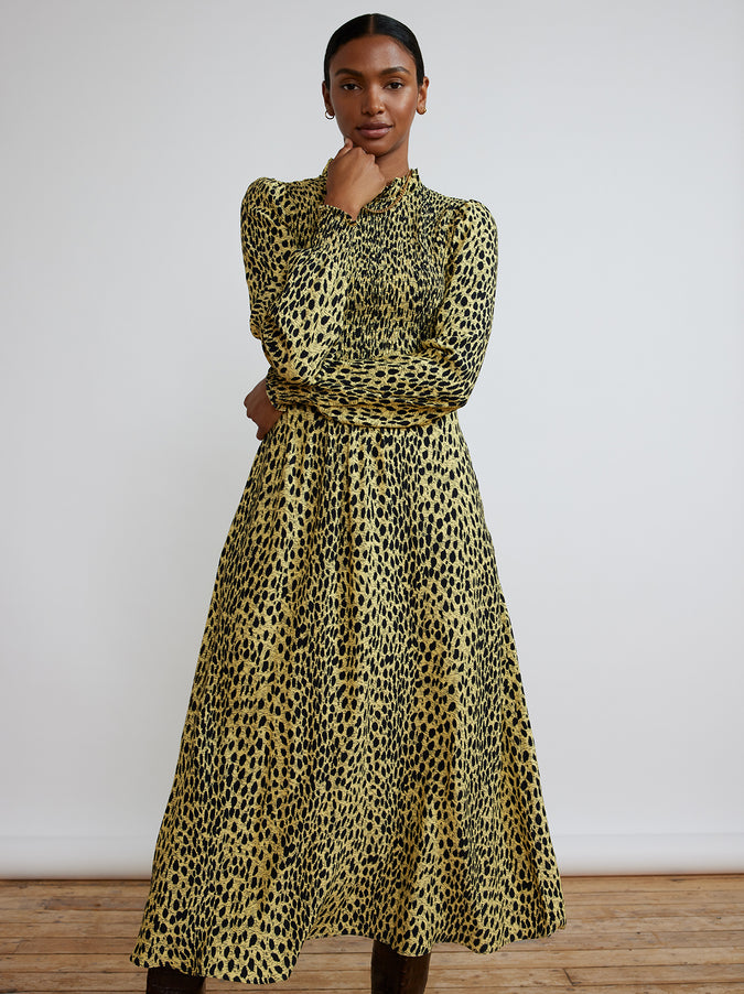 Molly Cheetah Print Shirred Dress by KITRI Studio