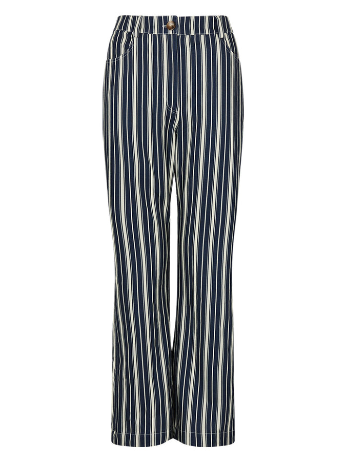 Nadia Blue Stripe Flared Cotton Canvas Trousers by KITRI Studio