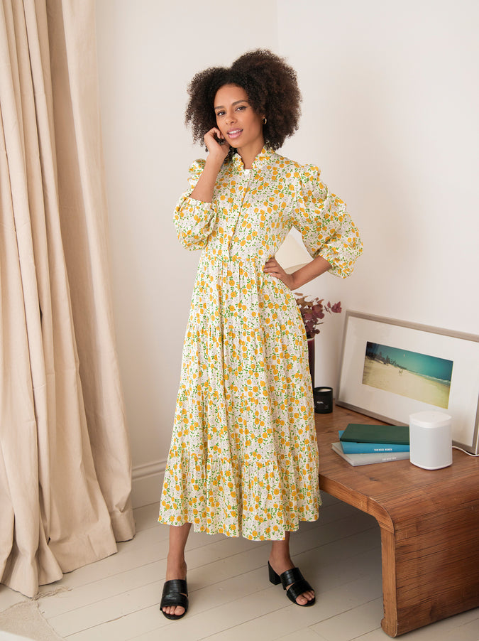 Natalia Cream Peony Print Maxi Dress
