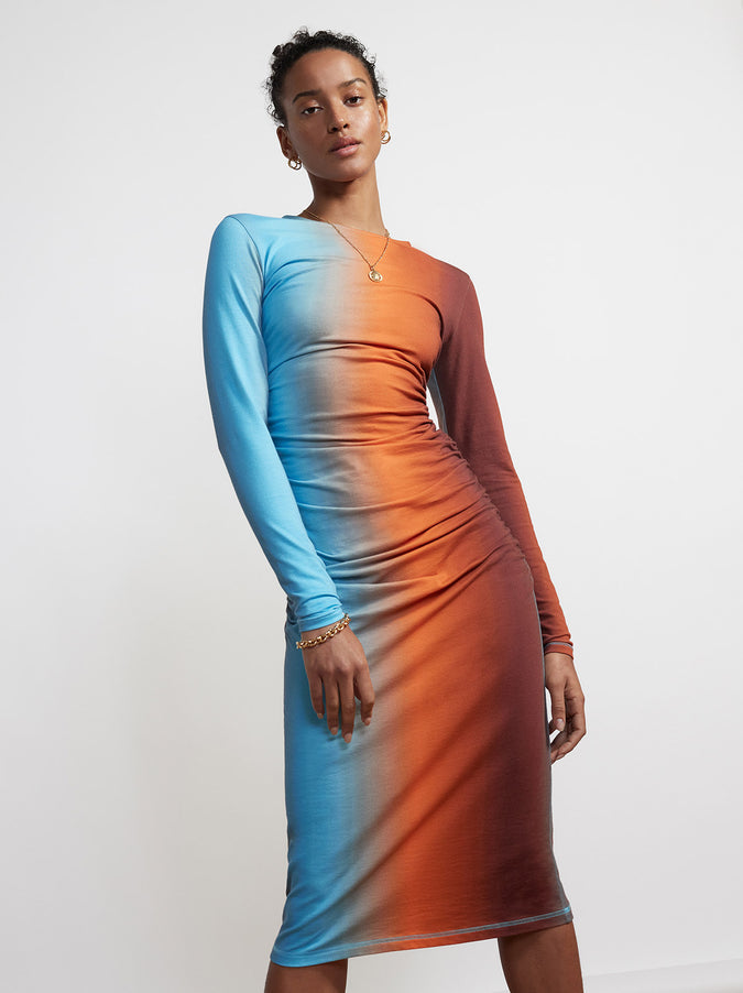 Nyla Ombre Ruched Jersey Dress by KITRI Studio