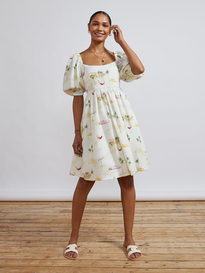 Olga Tie Back Palm Springs Print Mini Dress