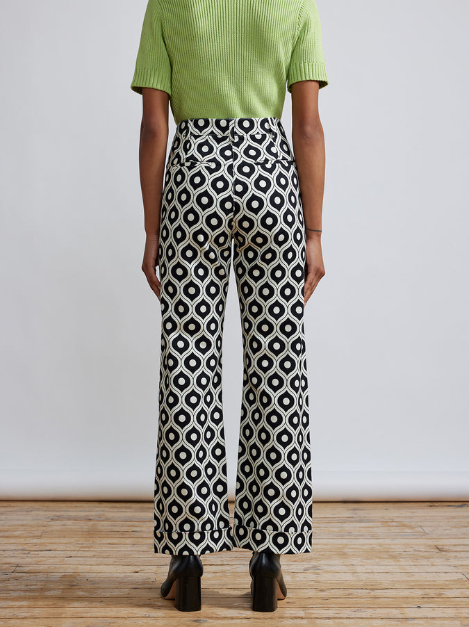 Olive Wallpaper Print Stretch Cotton Twill Trousers by KITRI Studio