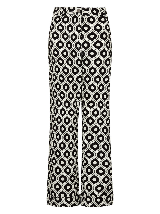 Olive Wallpaper Print Stretch Cotton Twill Trousers by KITRI Studio