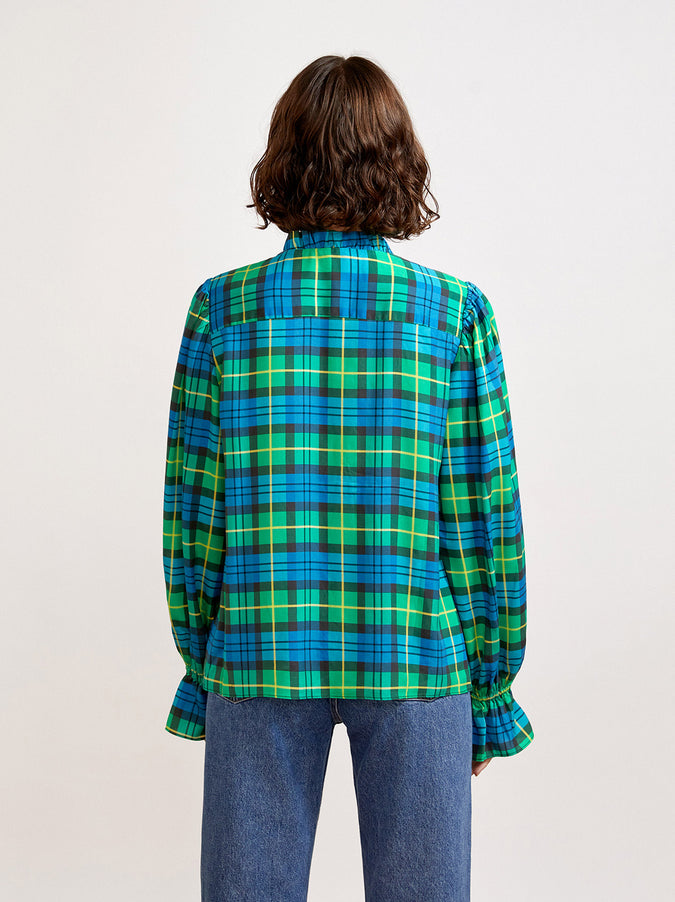 Ophelia Green/Blue Check Frill Top