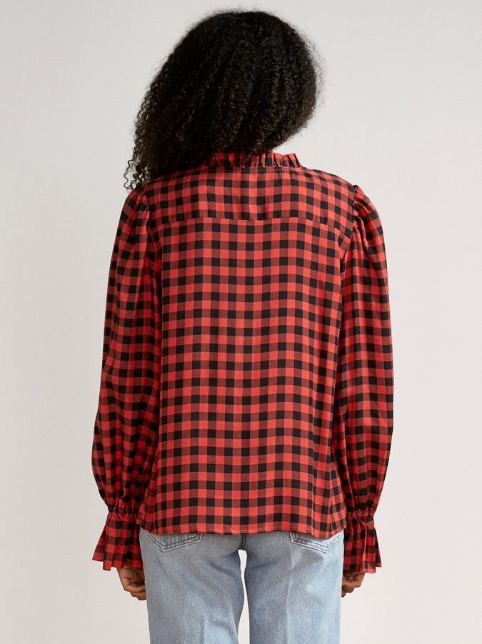 Ophelia Orange Checked Frill Top by KITRI Studio
