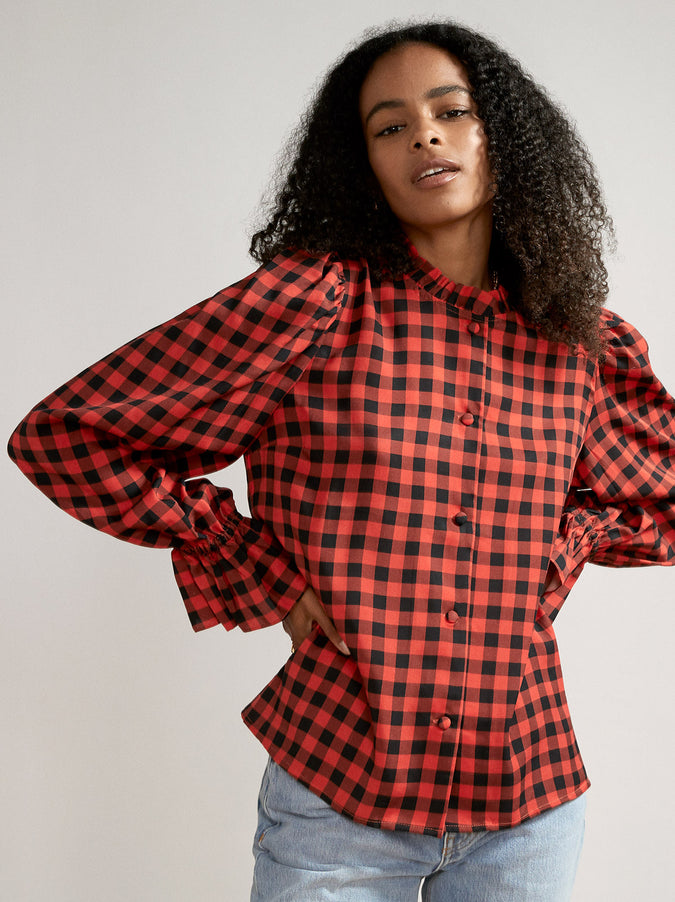Ophelia Orange Checked Frill Top by KITRI Studio
