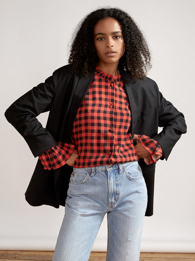 Ophelia Orange Checked Frill Top by KITRI Studio