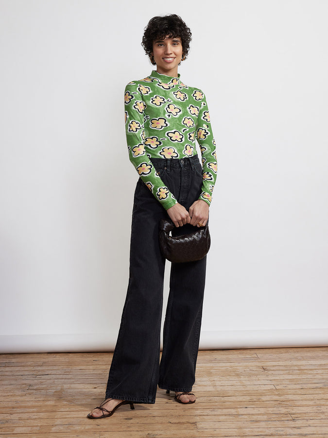 Paige Green Painted Floral Jersey Top by KITRI Studio