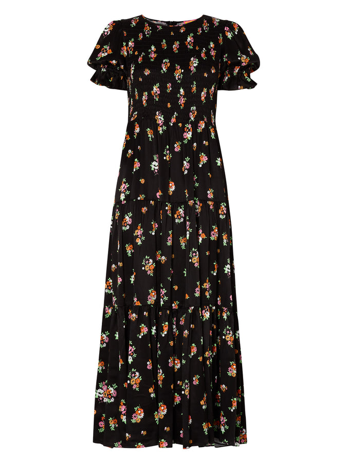 Persephone Shirred Black Floral Dress