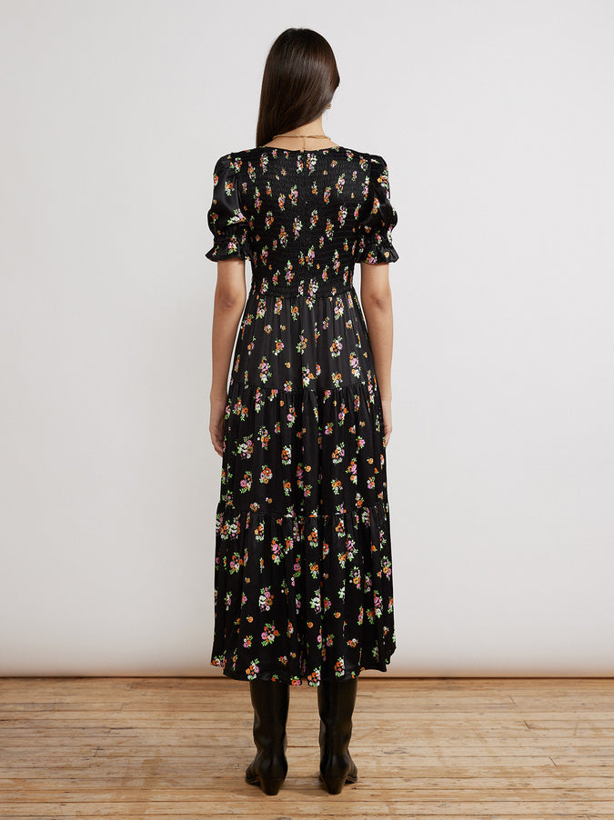 Persephone Shirred Black Floral Dress by KITRI Studio