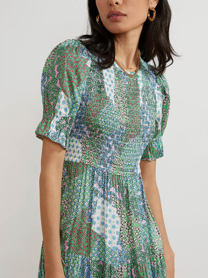 Persephone Shirred Mixed Floral Print Dress