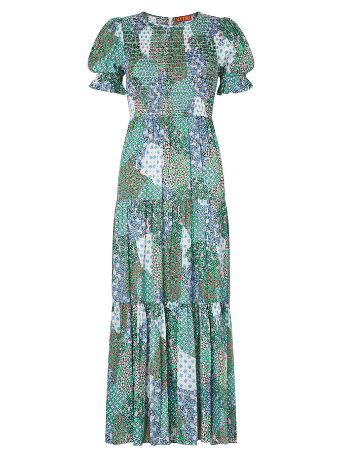 Persephone Shirred Mixed Floral Print Dress