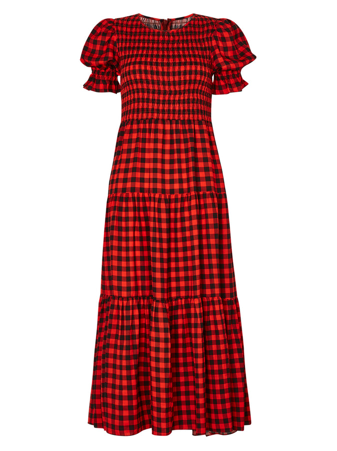 Persephone Shirred Orange Checked Dress by KITRI Studio