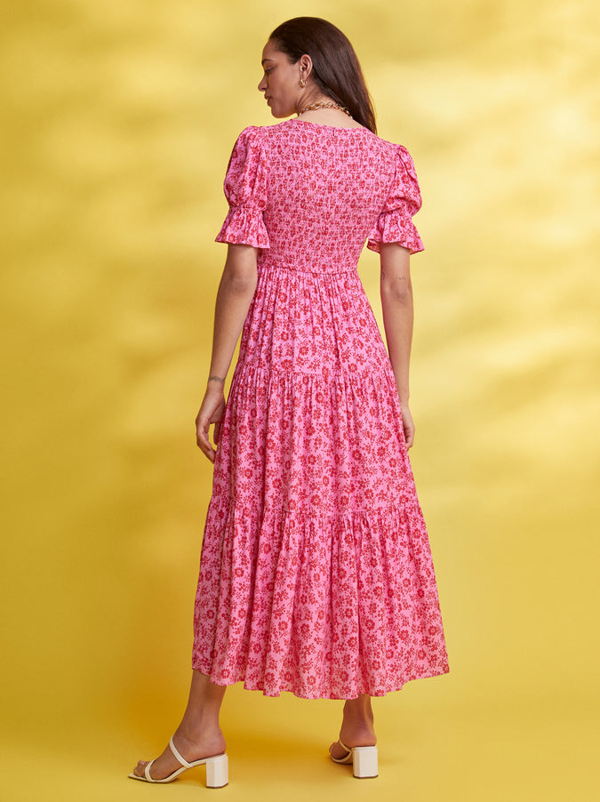 Persephone Shirred Pink Floral Dress by KITRI Studio