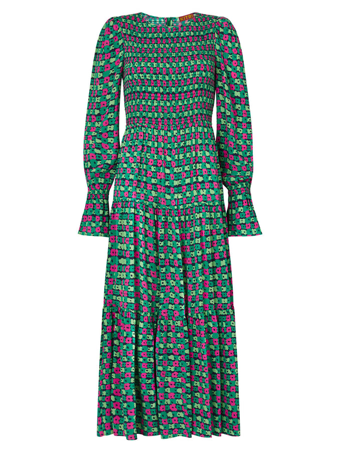 Petra Green Linear Floral Shirred Dress by KITRI Studio
