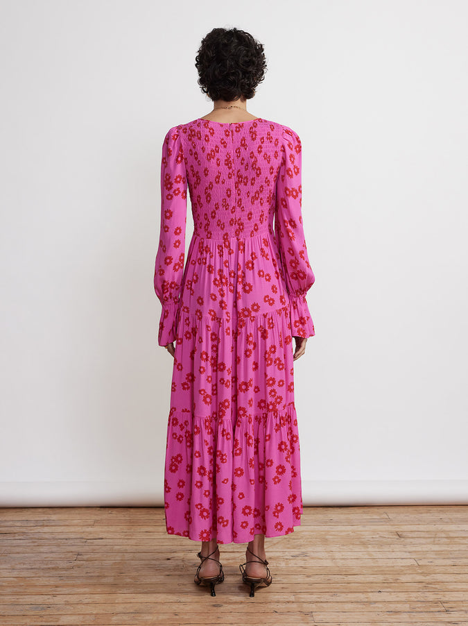 Petra Pink Daisy Print Shirred Dress by KITRI Studio