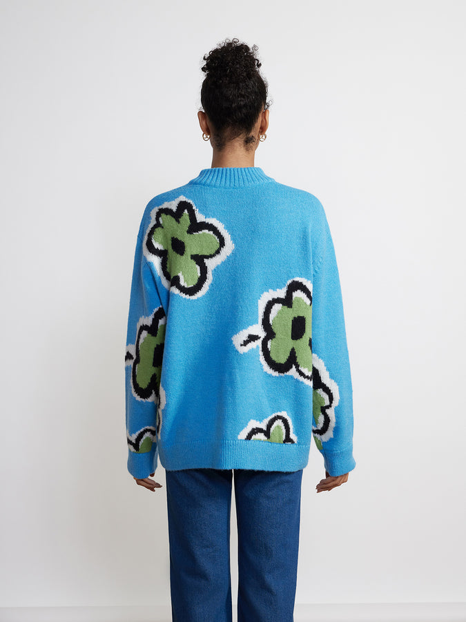 Phoebe Blue Painted Floral Sweater by KITRI Studio